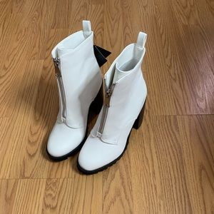 White leather heel boots